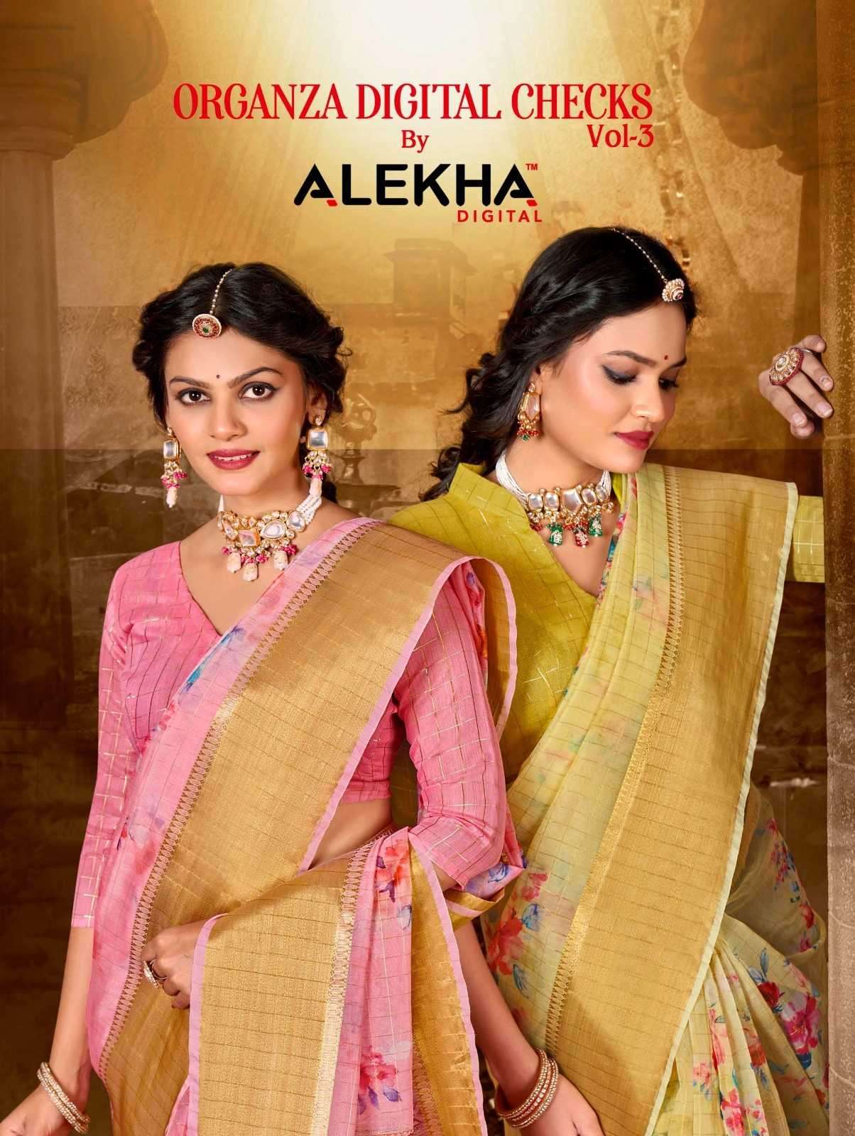 alekha organza digital checks vol 3 series 25391-25396 fancy saree