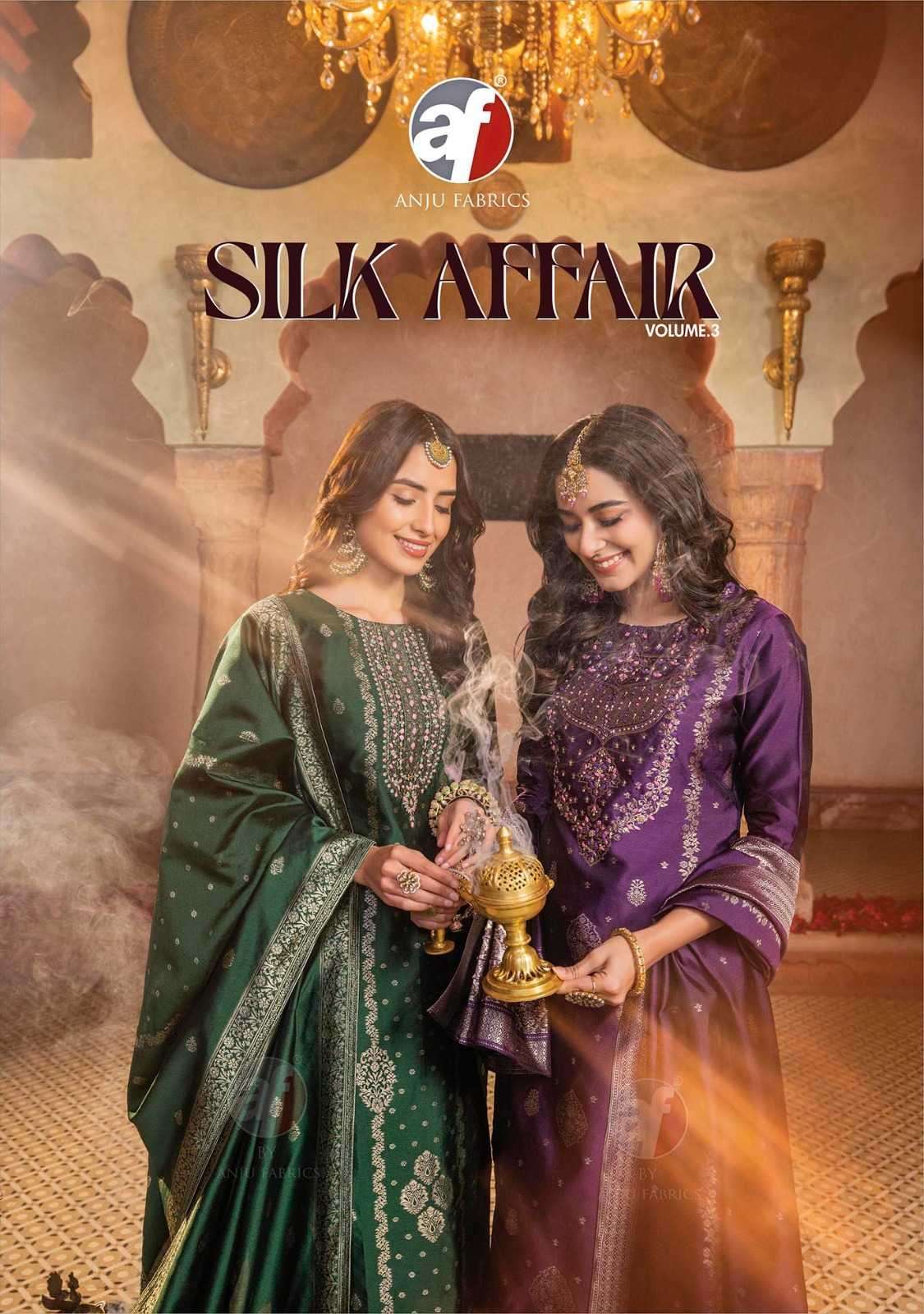anju fab silk affair vol 3 series 3441-3446 banarasi silk readymade suit 
