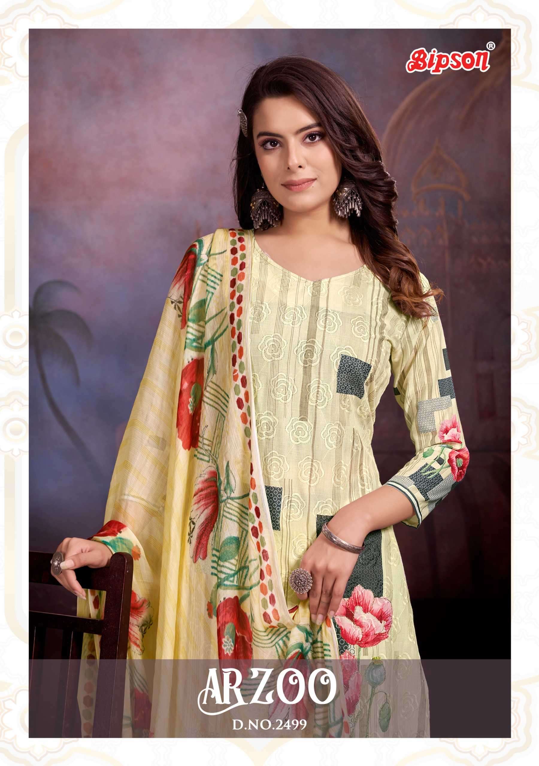 bipson arzoo 2498-2499 pure cotton schiffli diigtal print suit 