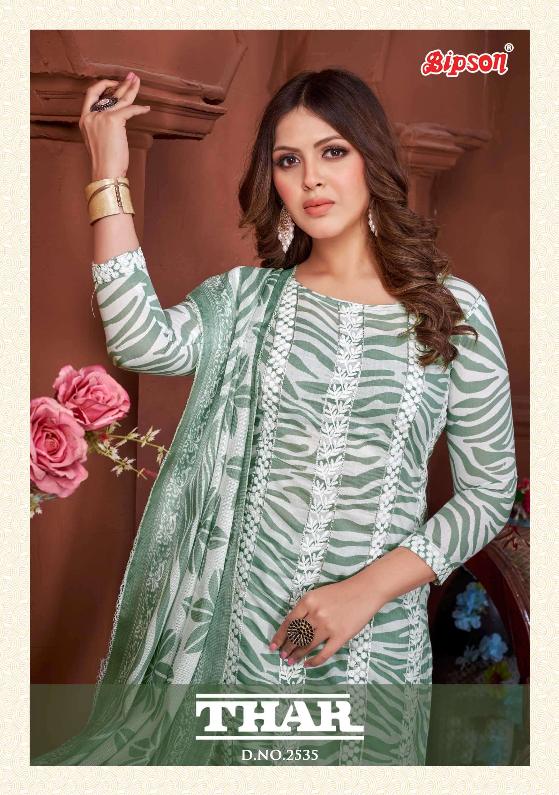 bipson thar 2534-2535  Pure Cotton Print With White Thread Embroidery work suit