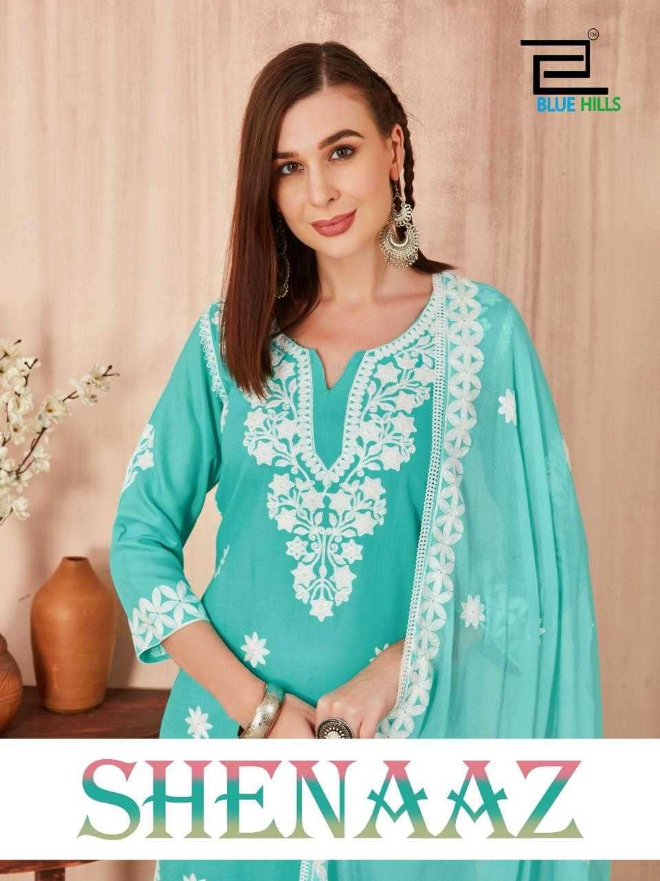 blue hills shenaaz series 101-104 14 kg Rayon with work readymade suit 