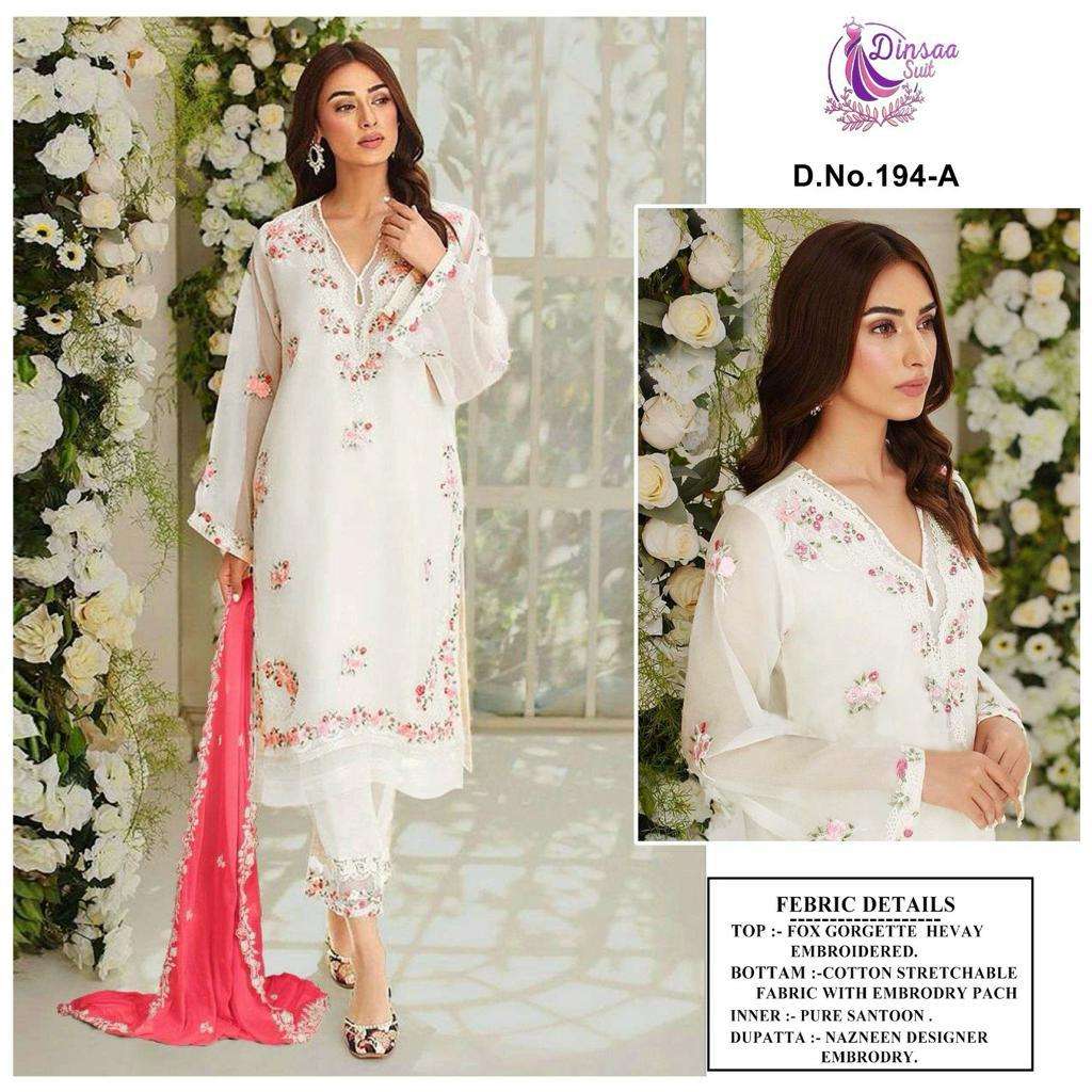 dinsaa suit 194 ABCD designer Fox georget embroidery suit