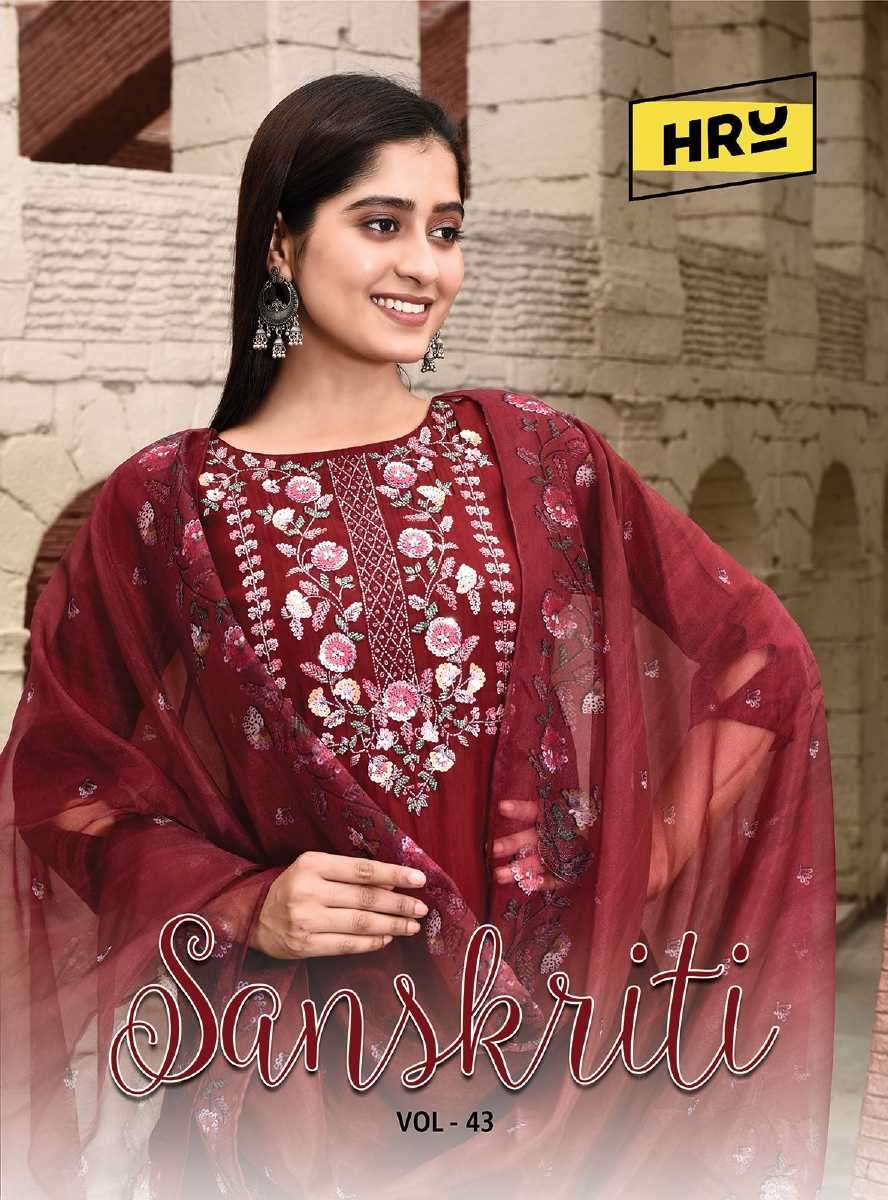 hru sanskriti vol 43 pure viscose readymade suit 