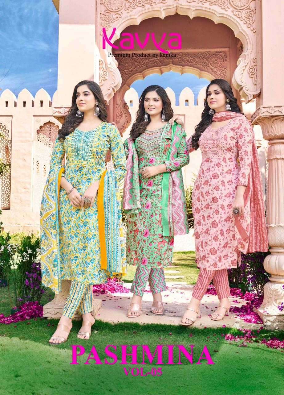 kavya pashmina vol 5 series 5001-5010 malaysian cotton readymade suit 