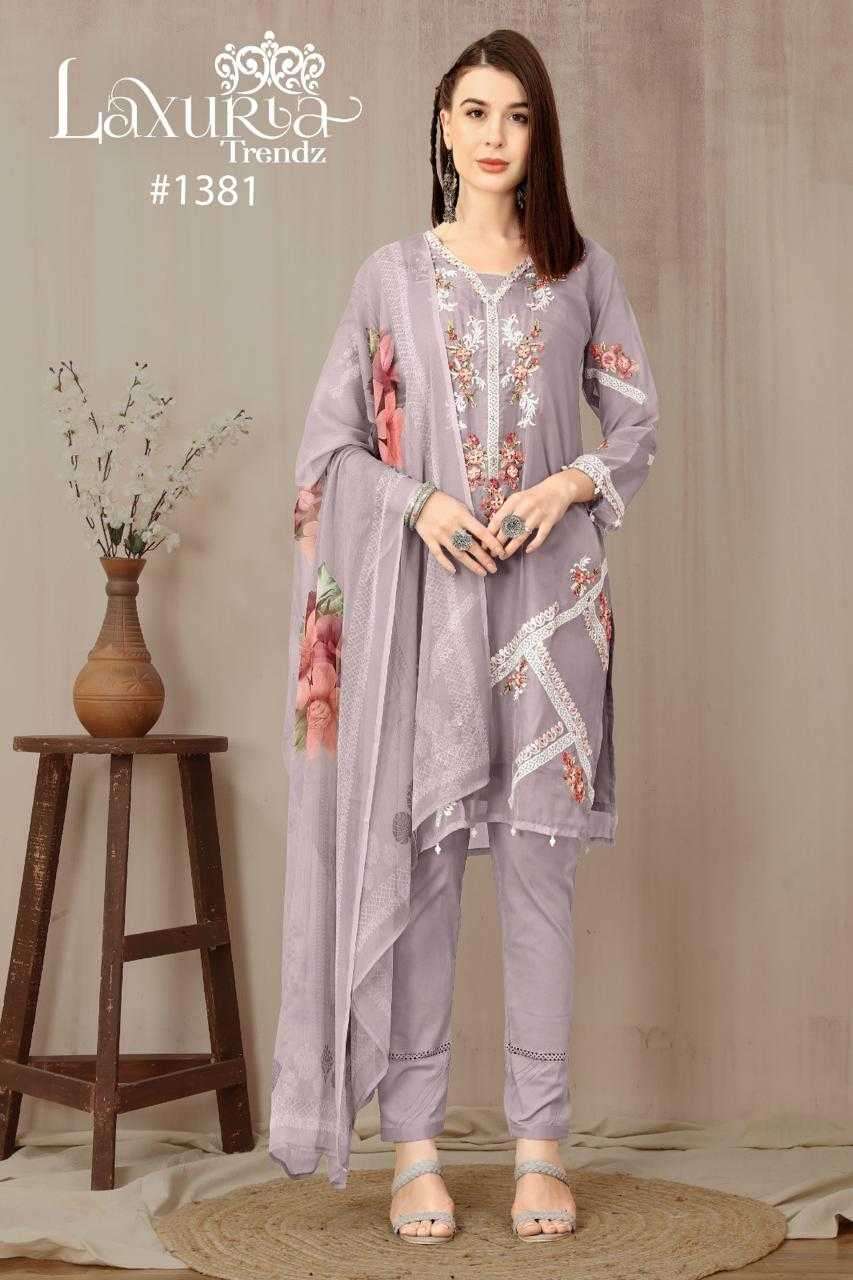 laxuria 1381 Organza floral decorated with handwork Tunic