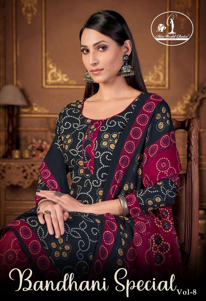 Miss World Bandhani Special Vol-8 series 8001-8010 Pure Cotton suit