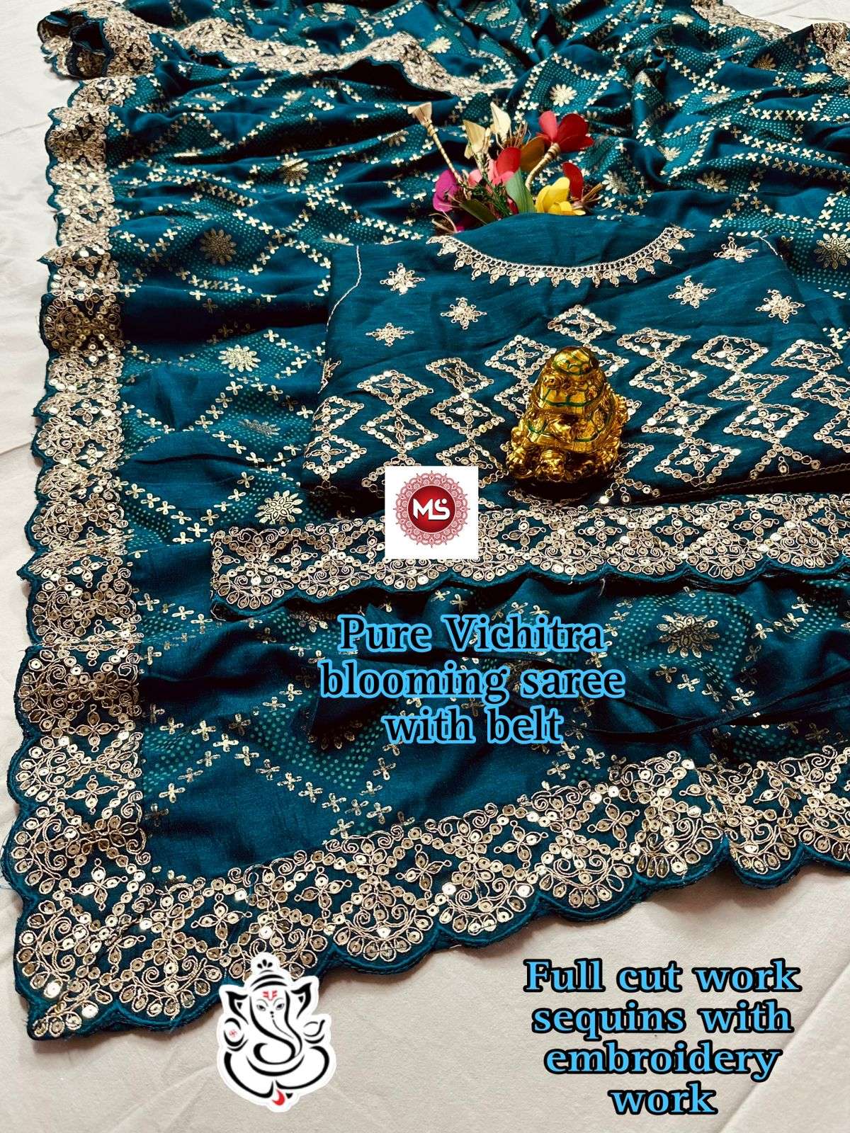 ms brand combinations designer Pure Vichitra blooming Silk saree
