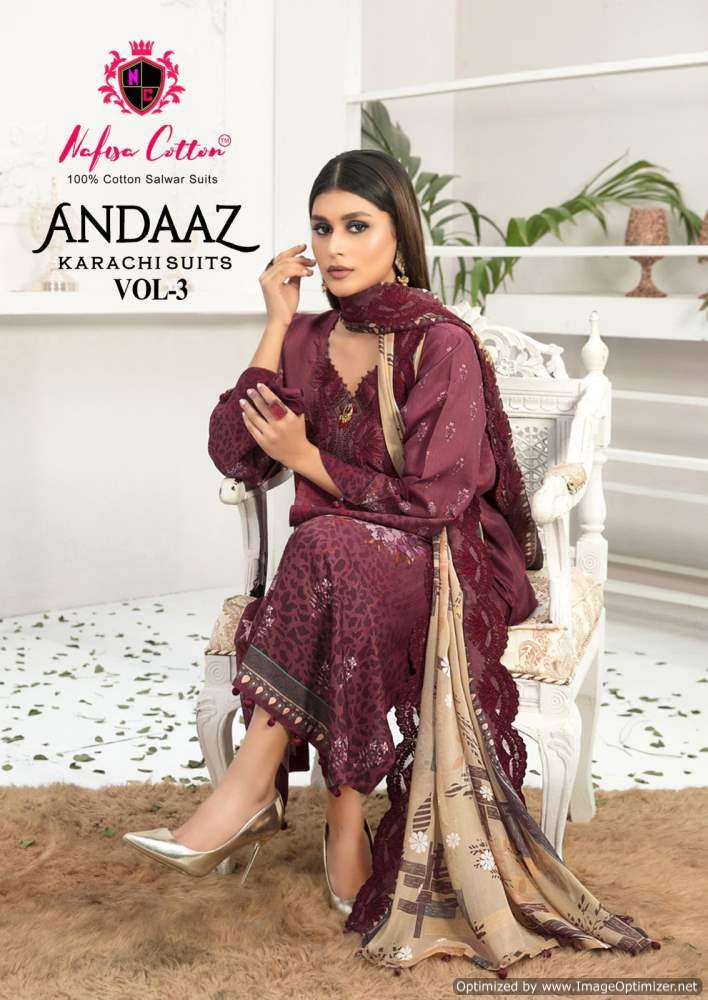 Nafisa Andaaz Vol-3 series 3001-3006 Pure Soft Cotton suit