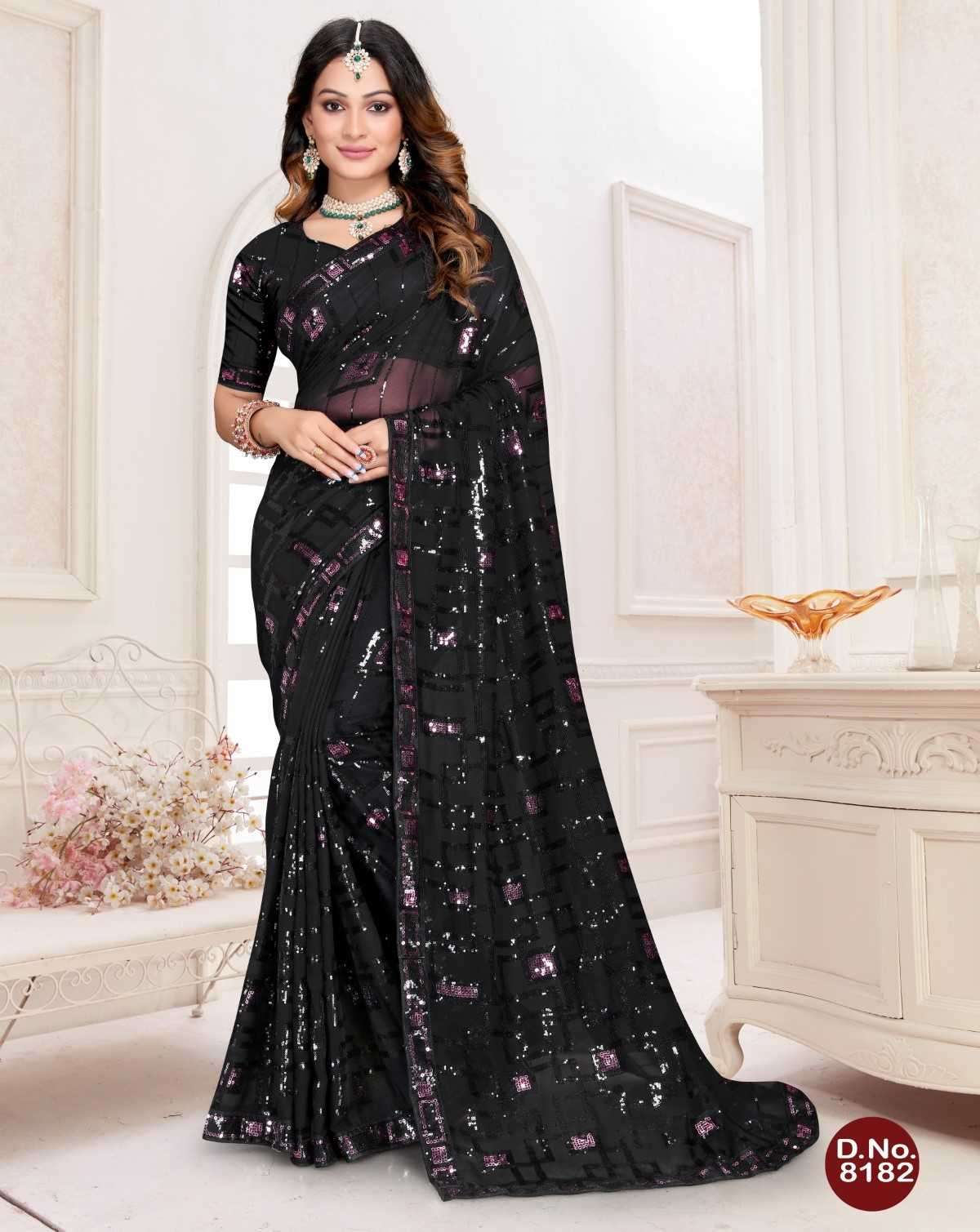 pr 8182 party wear sequence work fancy sarees collection