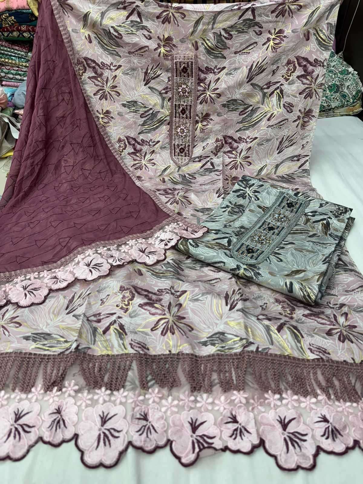 pr cotton fancy fabrics Fancy pattern work With handwork dress material