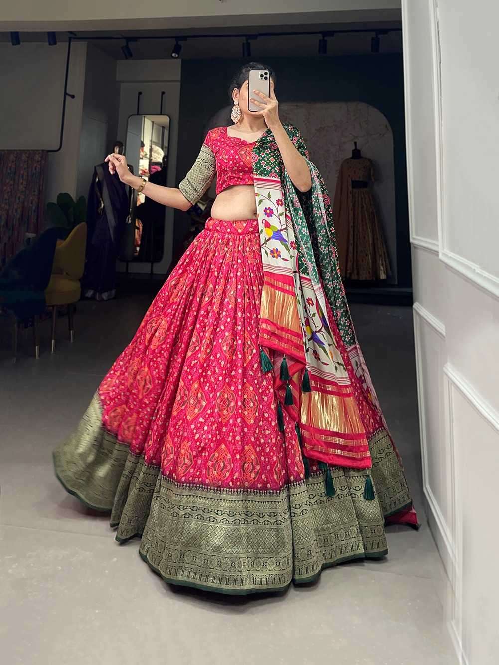 pr lnb1905 traditional print stitched lehenga with unstitch blouse dupatta