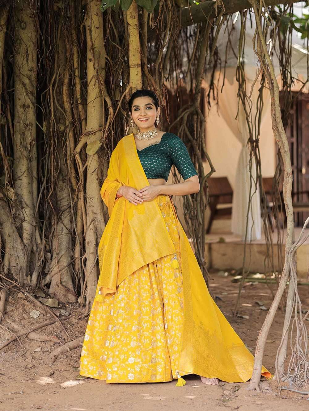 pr lnb2036ylw functional wear banarasi stitched lehenga