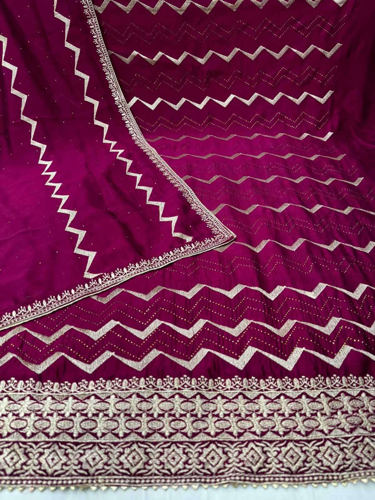 pr silky Pure vichitra silk with swaroski dress material 