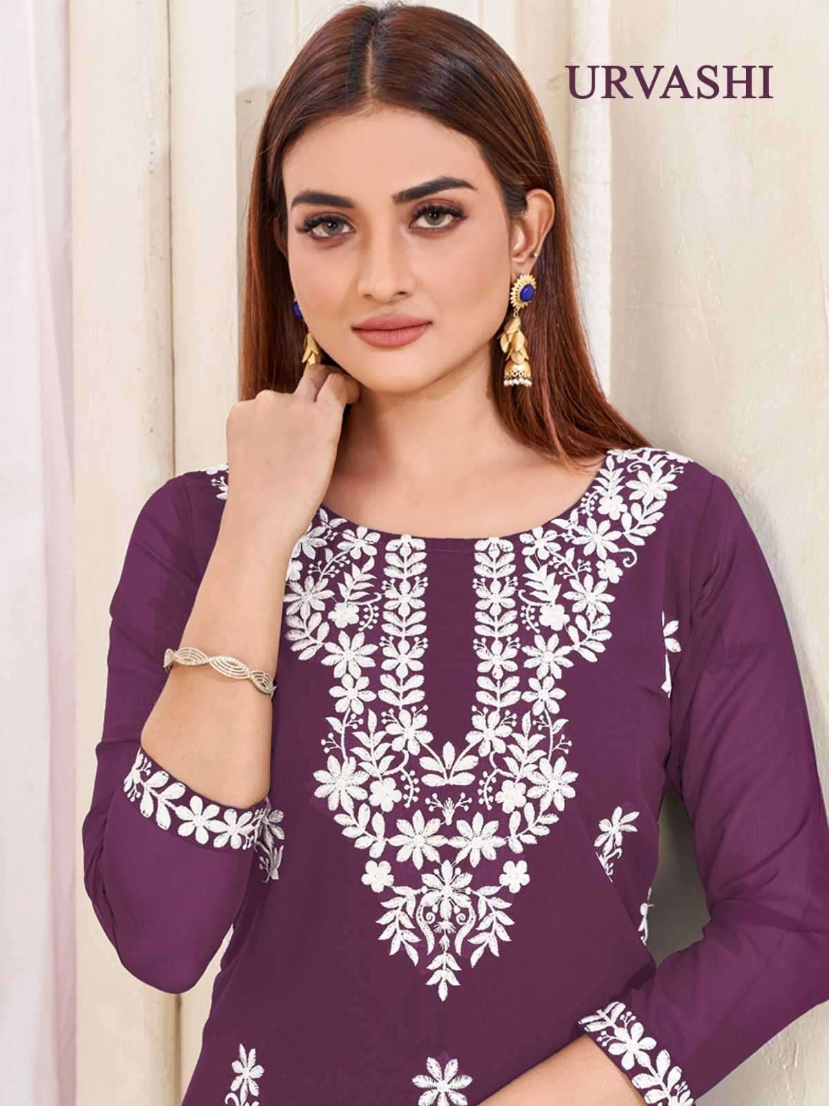 pr urvashi nx series 1001-1006 faux georgette cotton kurti 