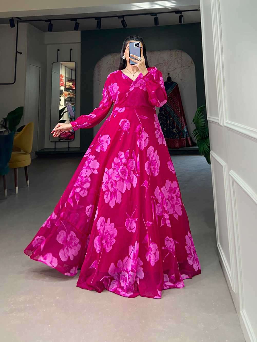 pr ynf5011 Chiffon Floral Print gown