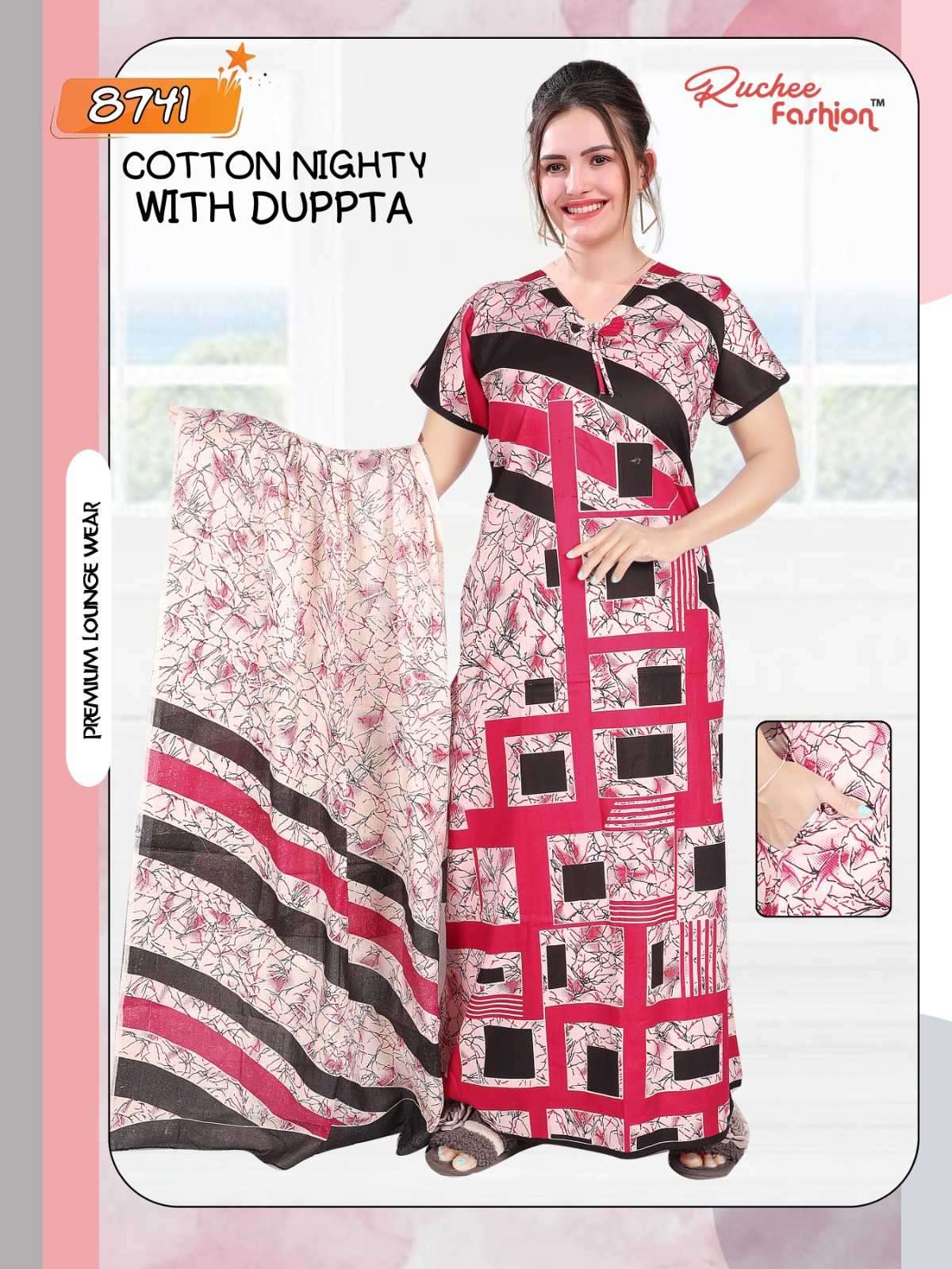 ruchee fashion cotton nighty with dupatta 8740-8745 women night wear