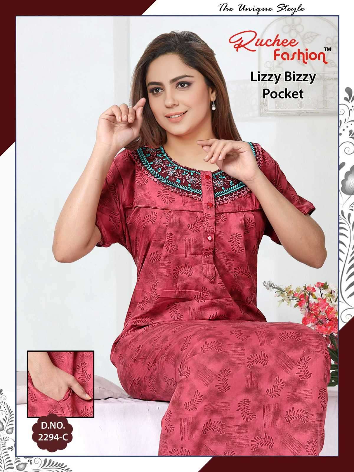 ruchee fashion lizzy bizzy embroidery gpo pocket women night wear