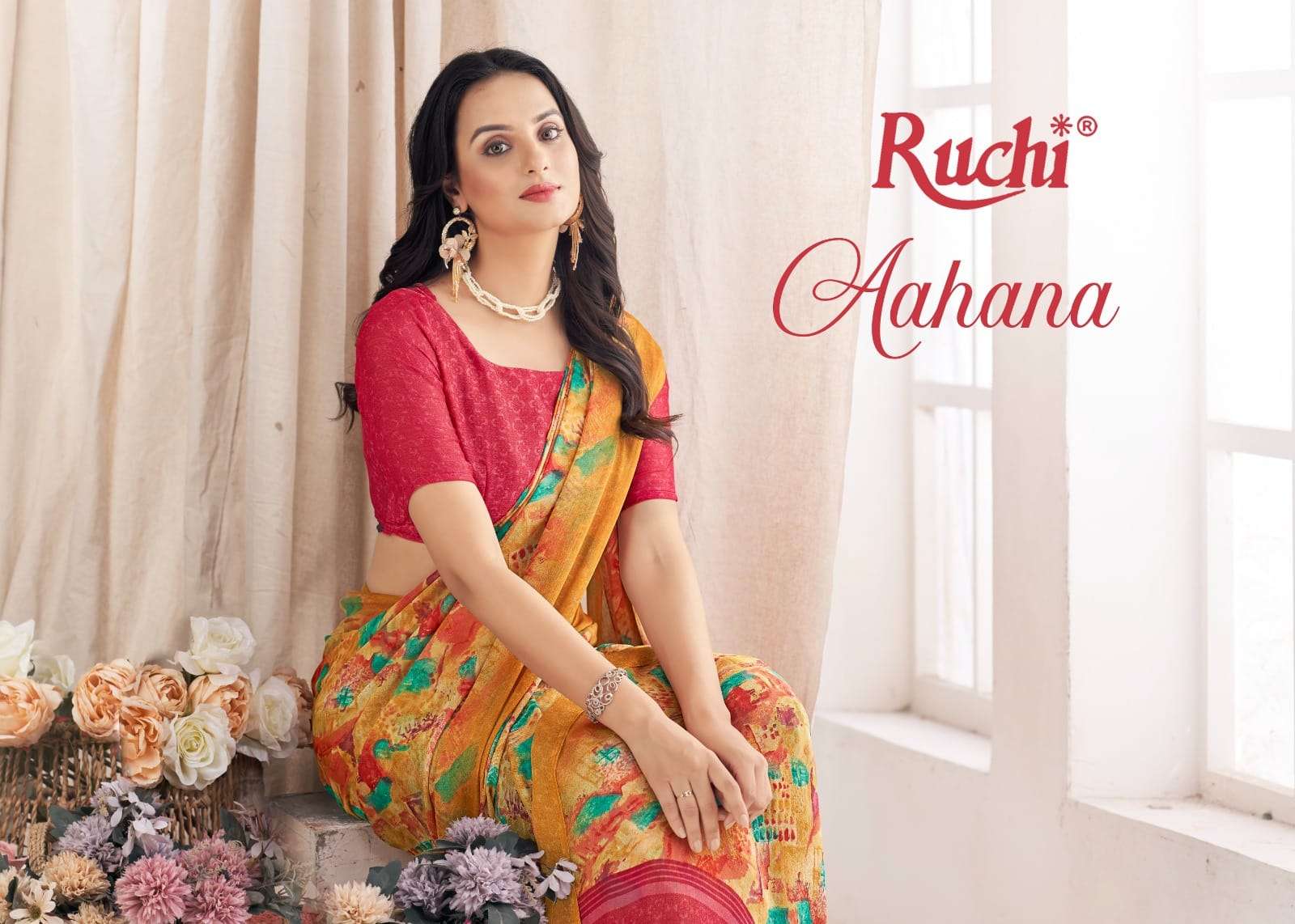 Ruchi Aahana vol-3 designer Silver Chiffon saree 