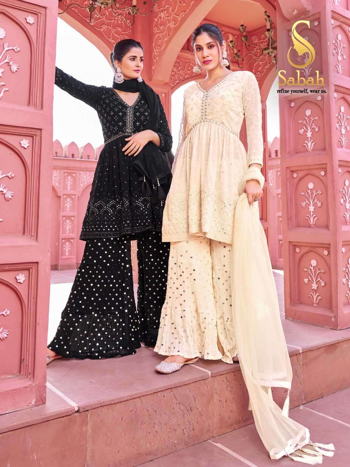 sabah black white 1029-1030 georgette readymade suit 