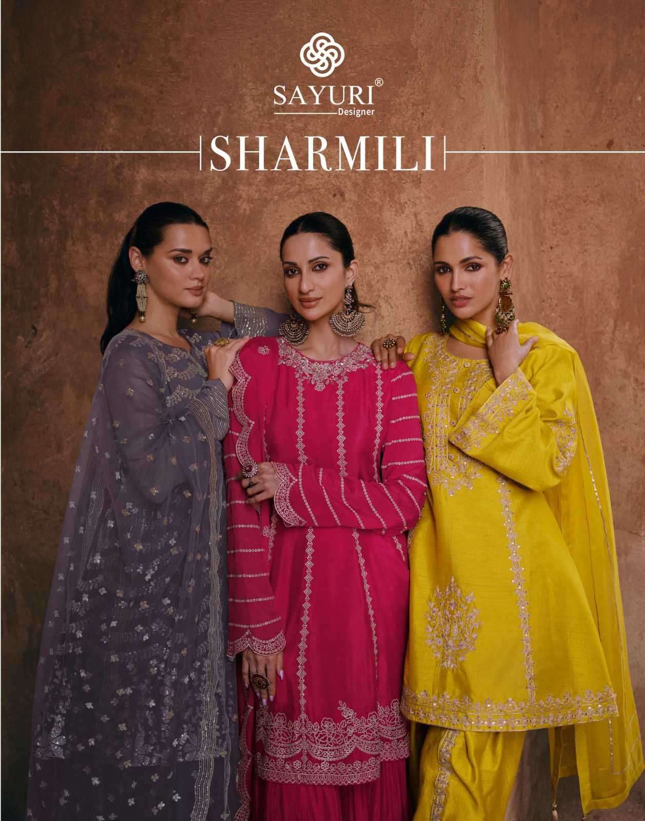 sayuri sharmili series 5431-5433 real chinon silk readymade suit 