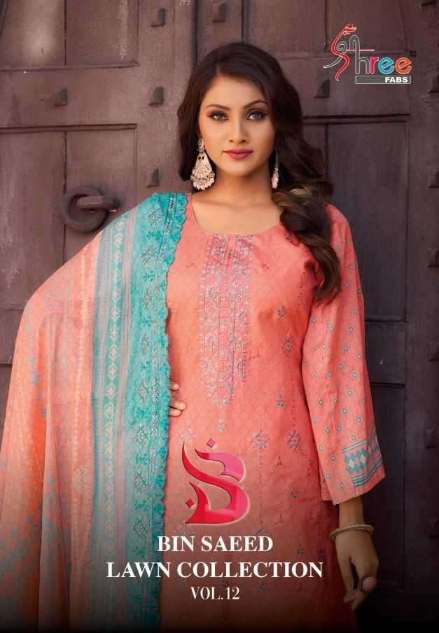 shree fab bin saeed lawn collection vol 12 series 12001-12006 pure cotton suit 