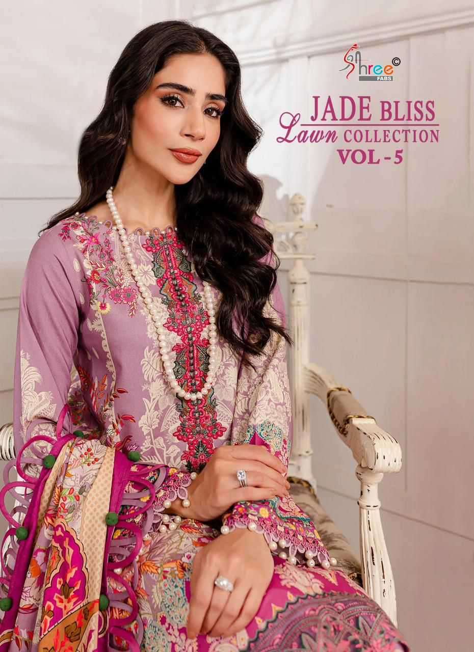 shree fab jade bliss lawn collection vol 5 series 3411-3418 pure cotton suit 