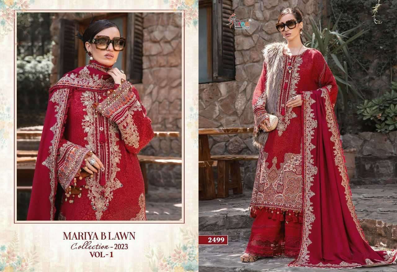 shree fab maria b lawn 2499 pure cotton readymade suit 