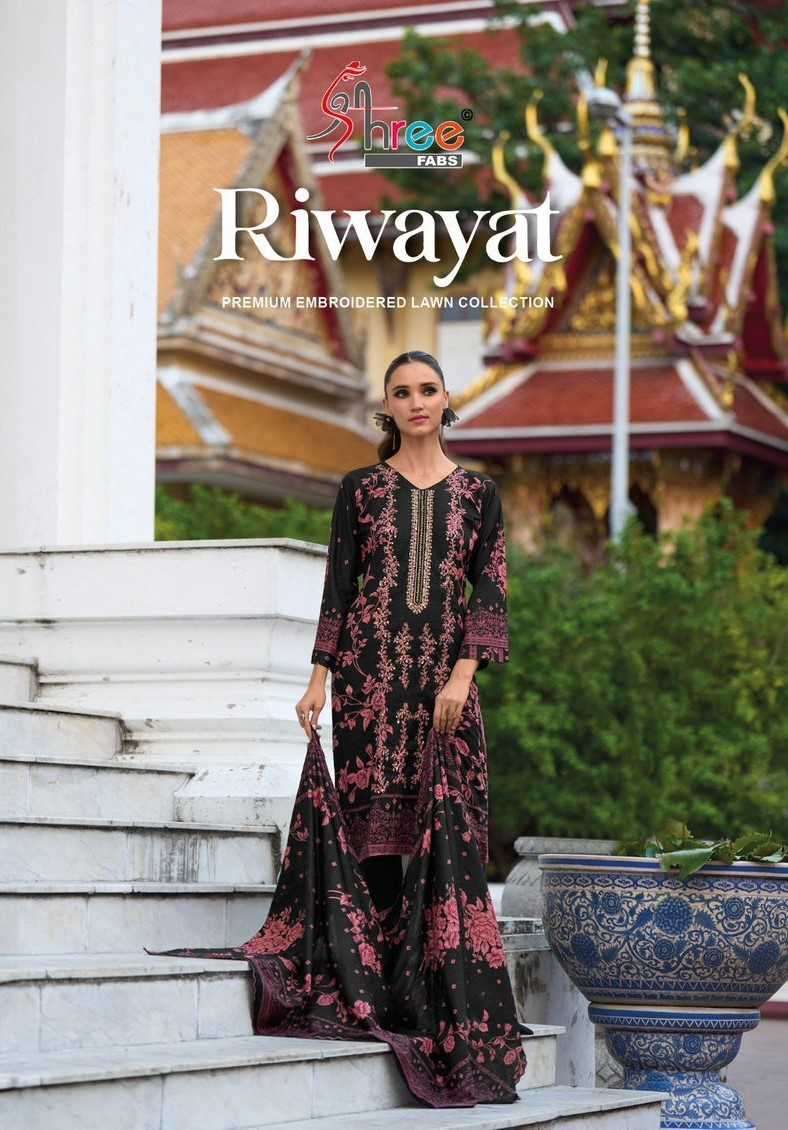 shree fab riwayat premium embroidered lawn collection series 1001-1005 pure cotton suit 