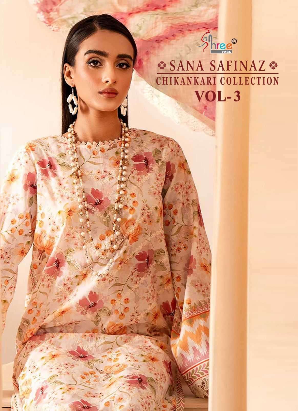 shree fab sana safinaz chikankari vol 3 series 3397-3401 pure cotton suit 