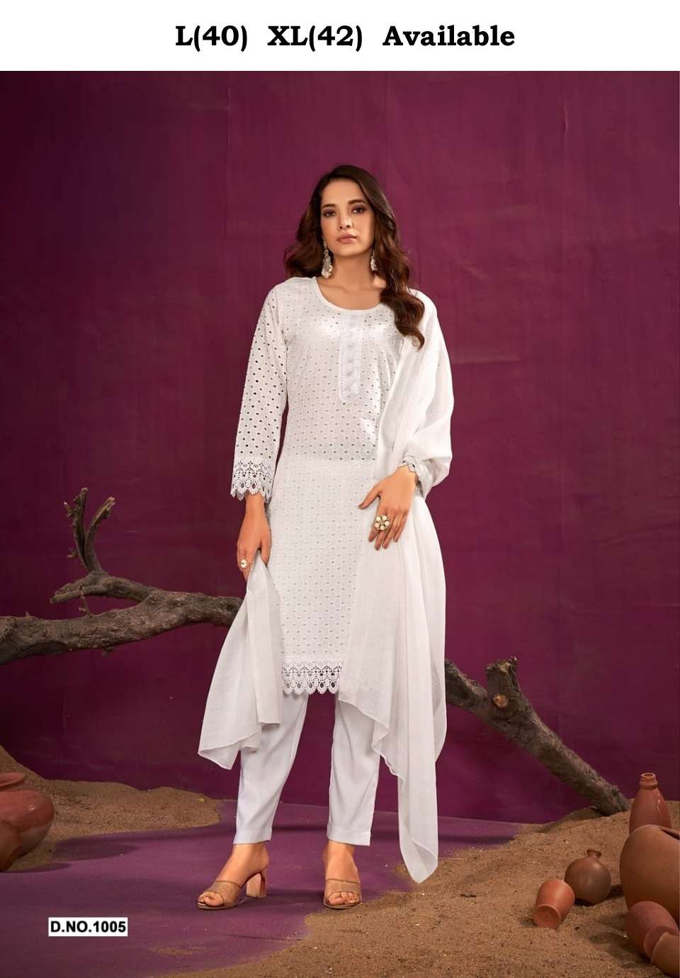 White Handwok designer Pure camric cotton suit