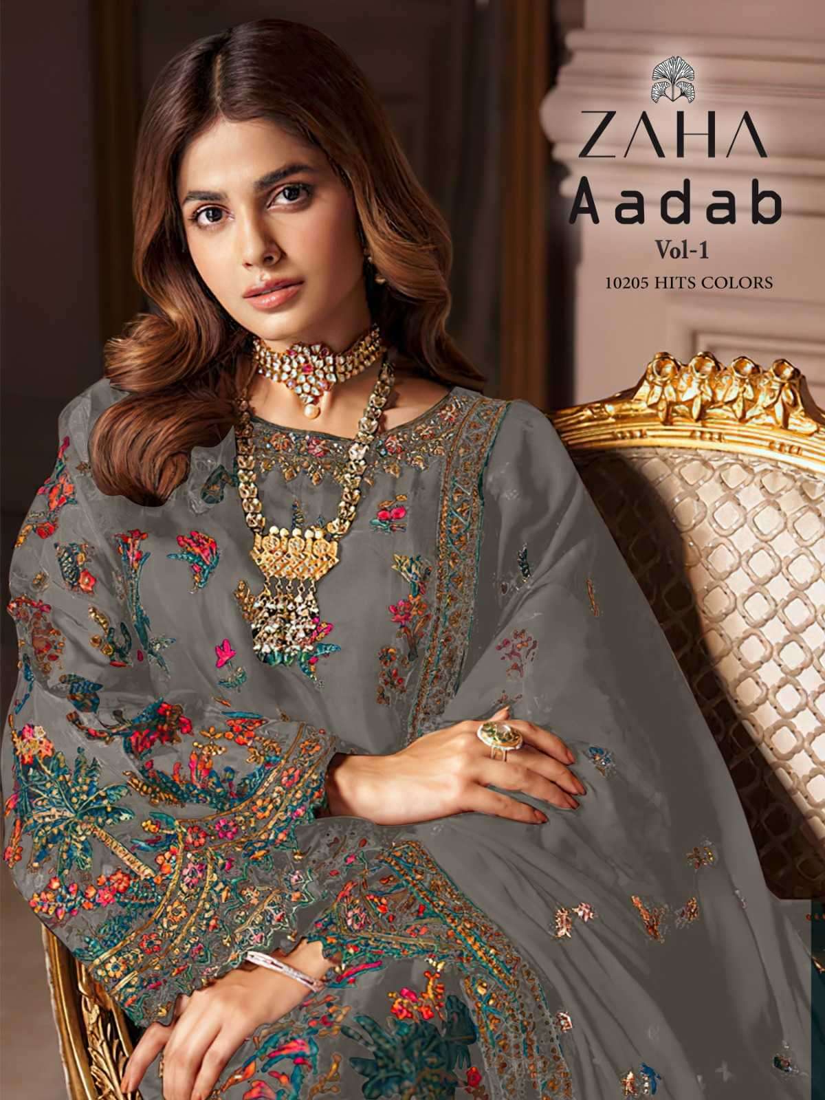 zaha aadab vol 1 10205 hits colors heavy georgette suit 