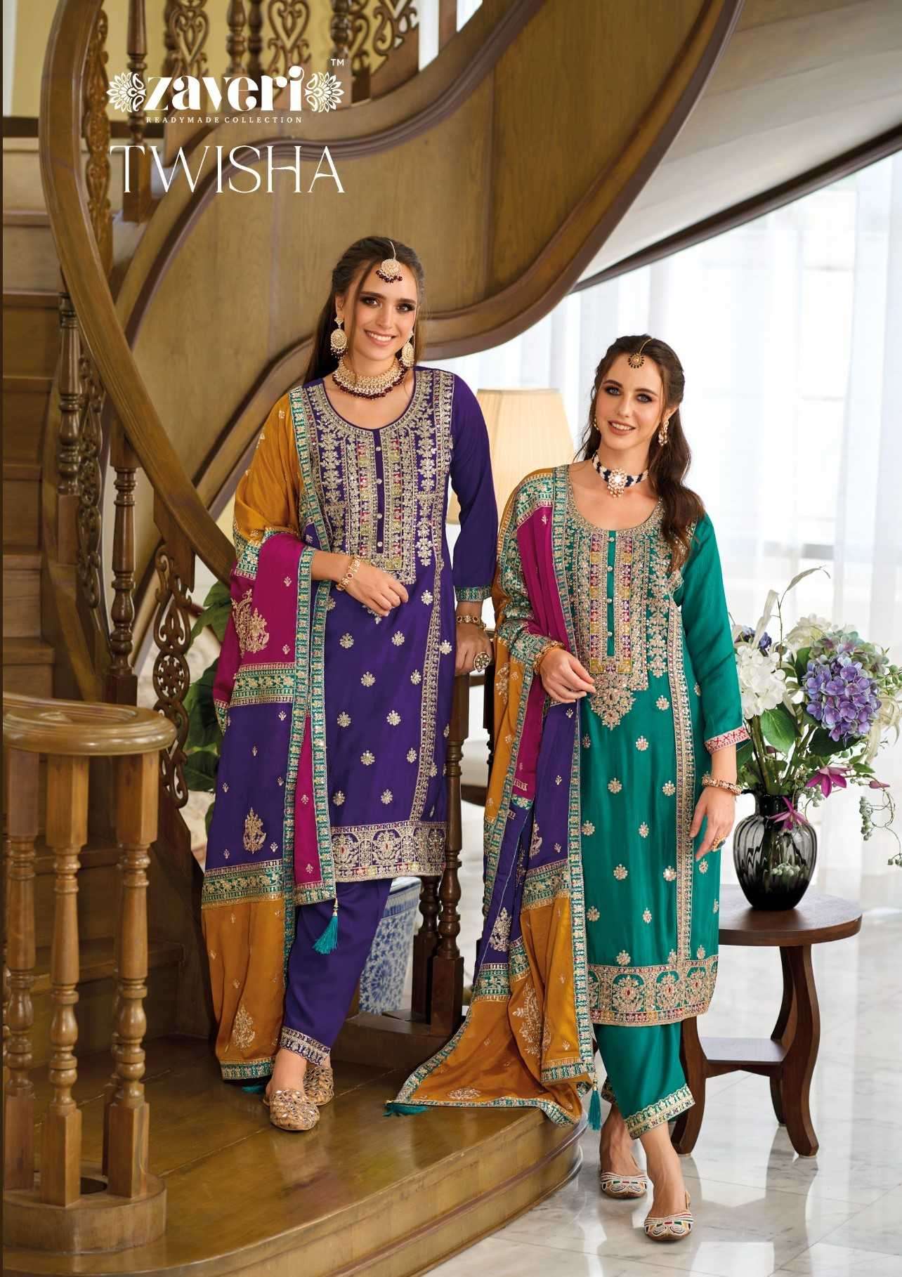 zaveri twisha series 1299-1301 heavy Chinon readymade suit 