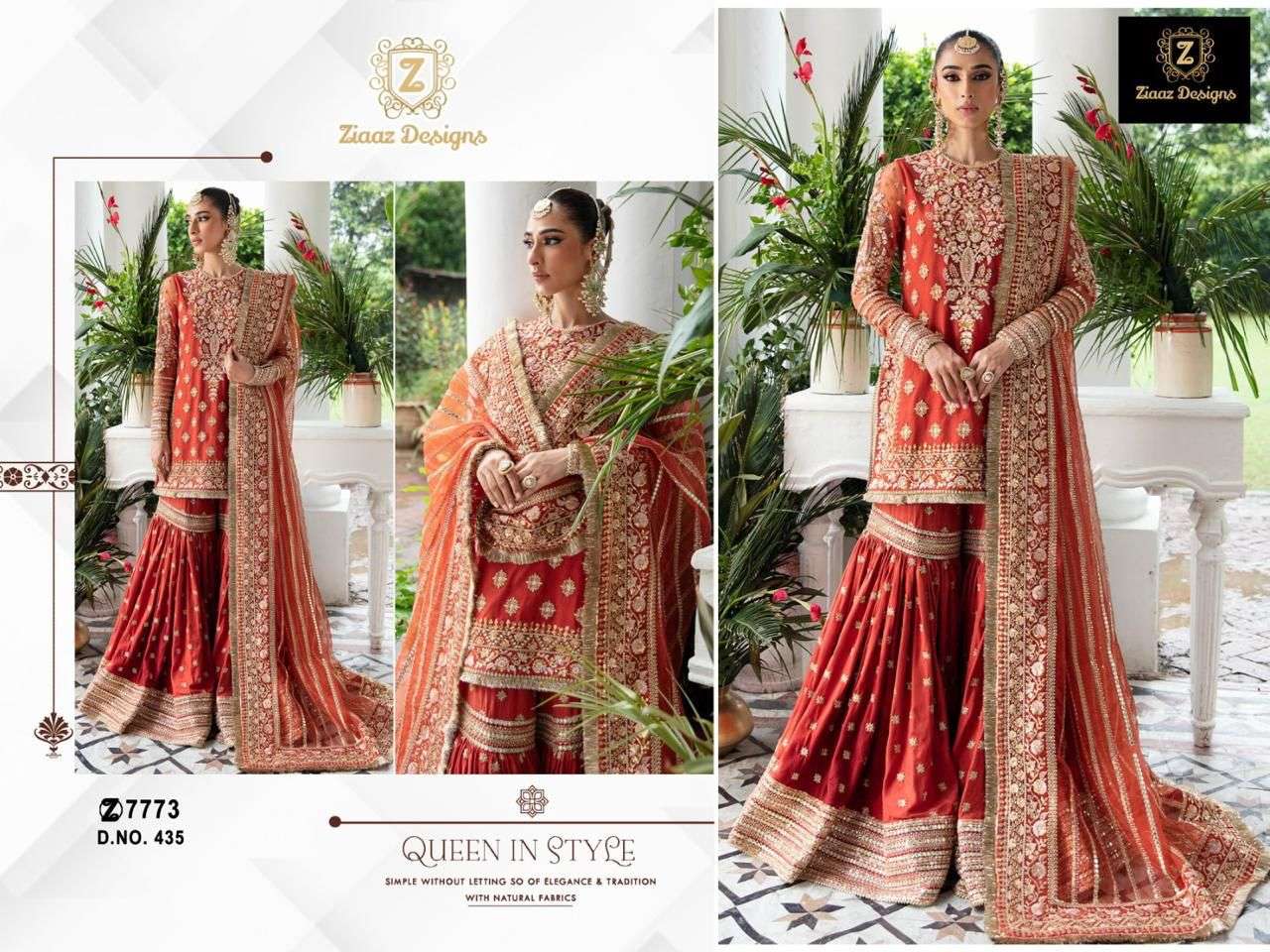 Ziaaz Designs 435 Georgette embroidered very beautiful shade dusty orange suit