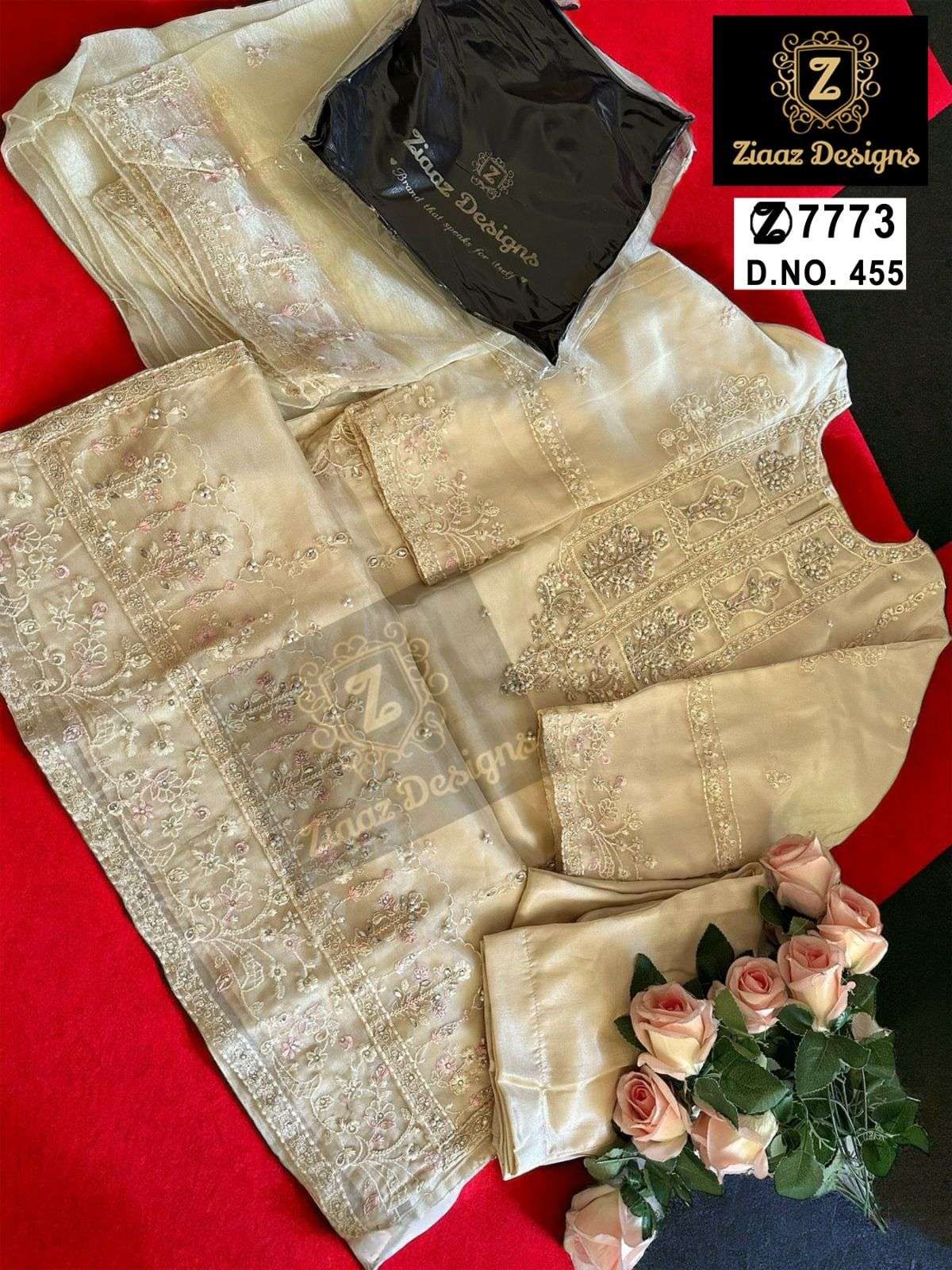 Ziaaz Designs 455 designer Organza embroidered suit