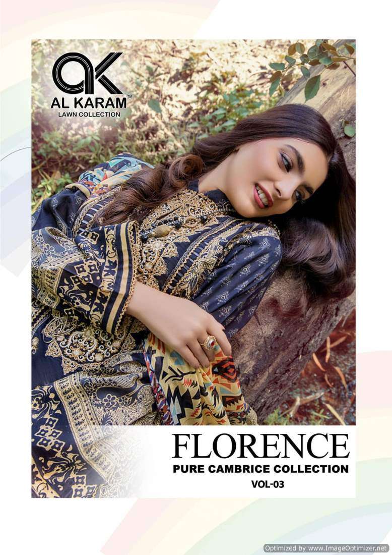Al Karam Florence Vol-3 series 3001-3006 Pure Cambric Cotton suit