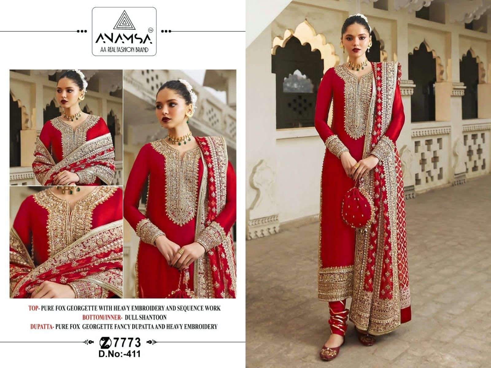 Anamsa-411 designer  Heavy Pure Fox Georgette suit