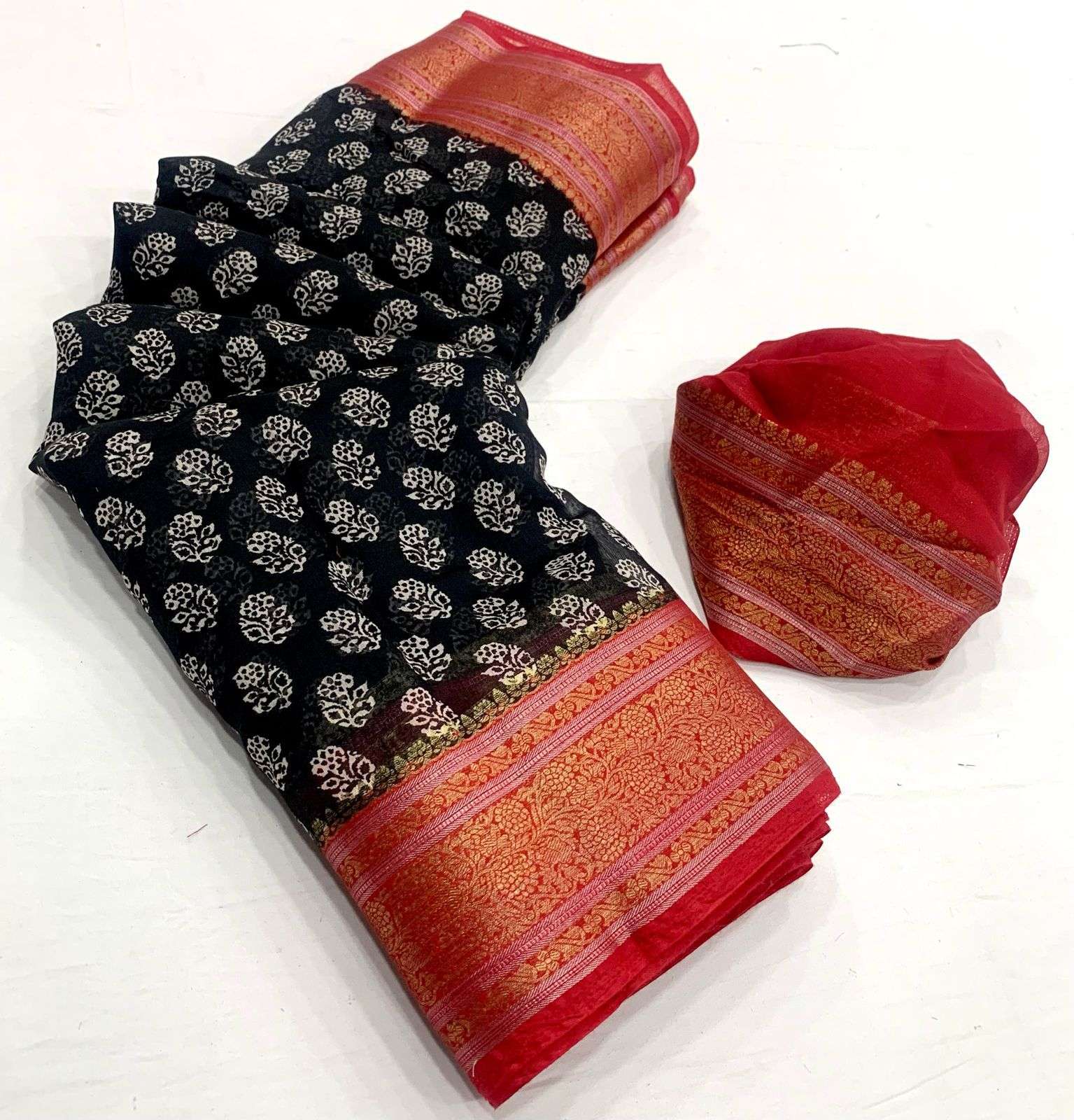 Black & Red DESIGNER Black And Red Combination Cotton Silk Saree