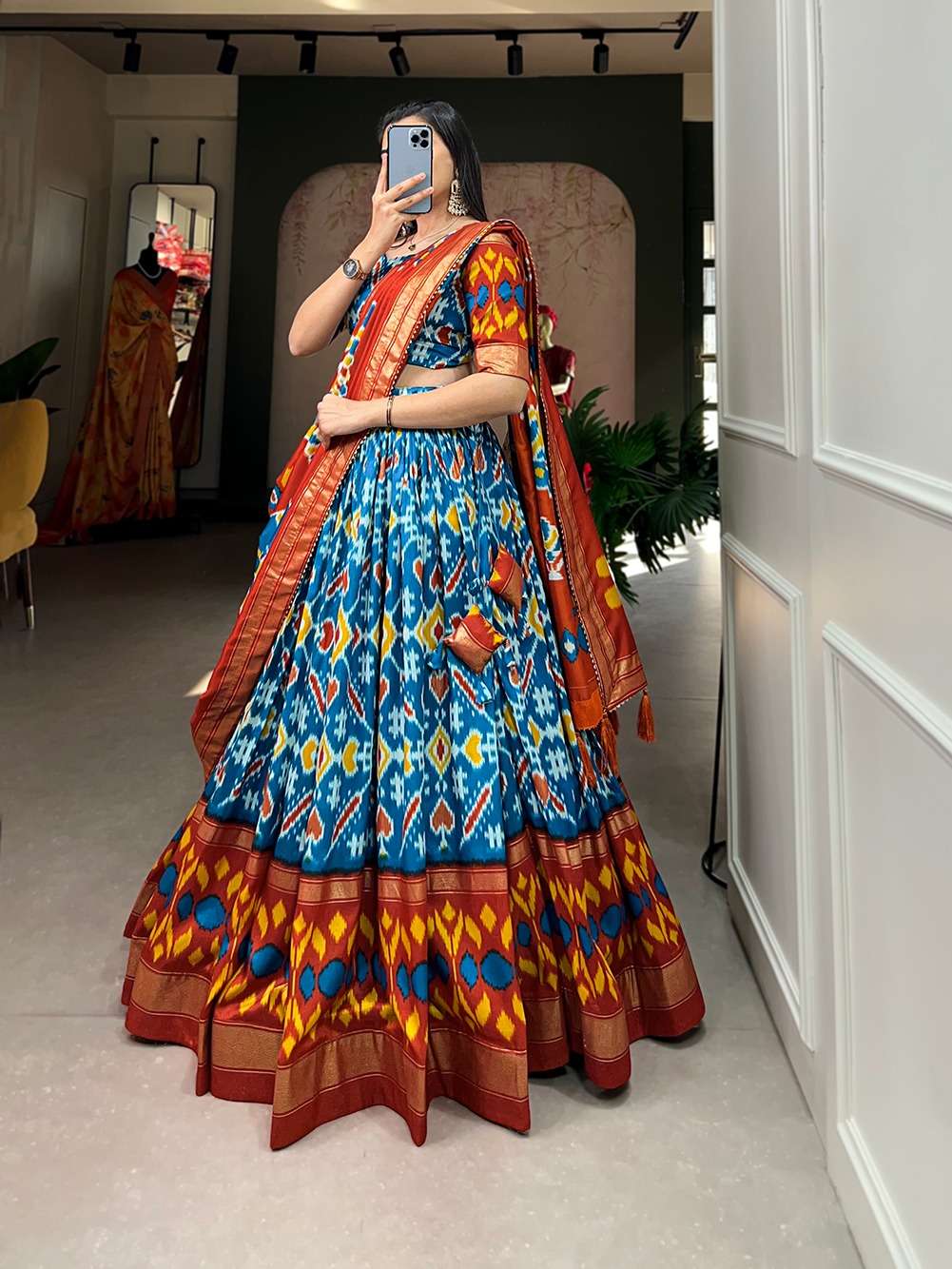 Embrace the elegance of prints where tradition meets trend in every twirl of a printed lehenga