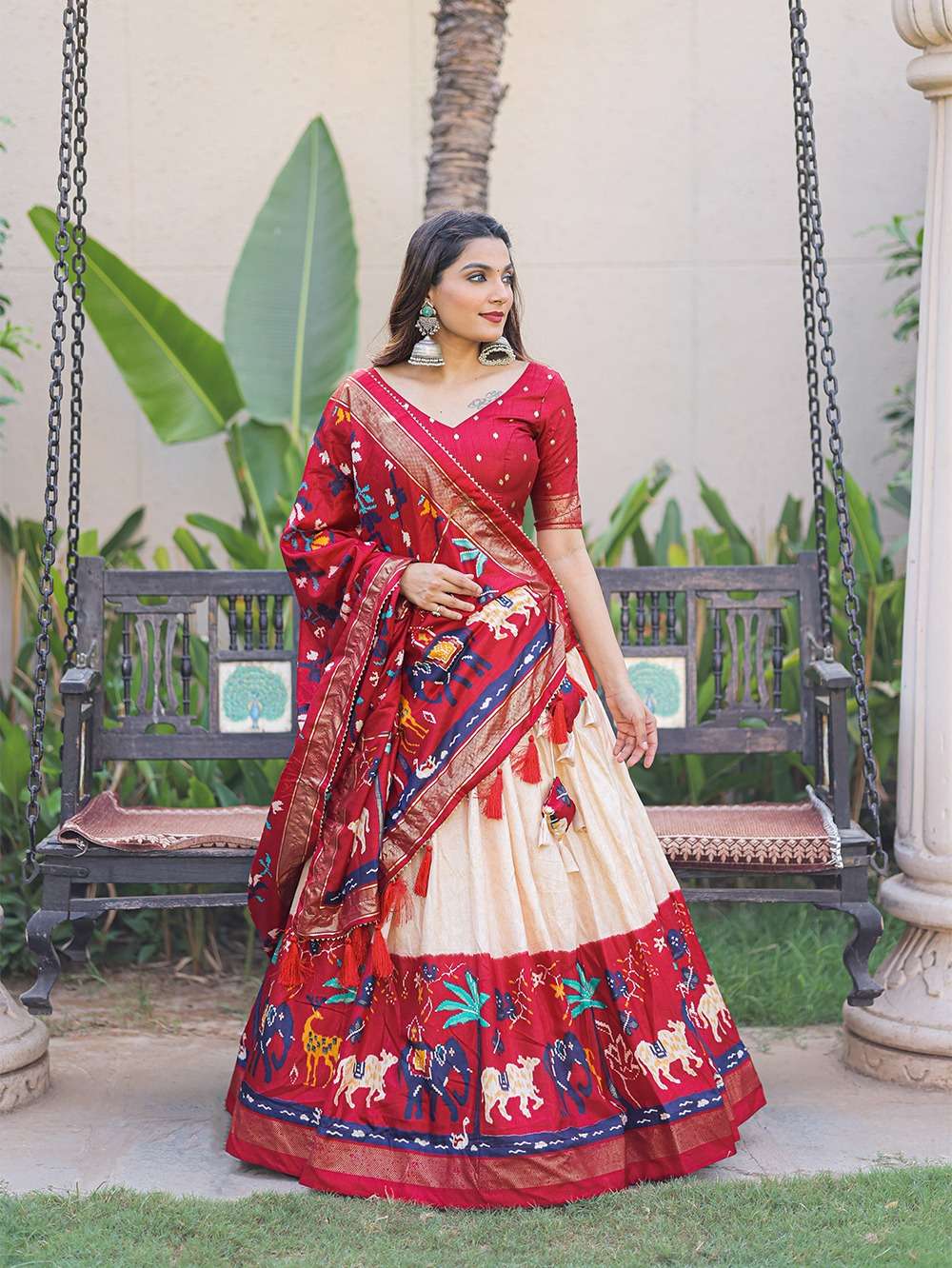 For your essential part of gujarati collection Ethnic attire of dola silk lehenga.