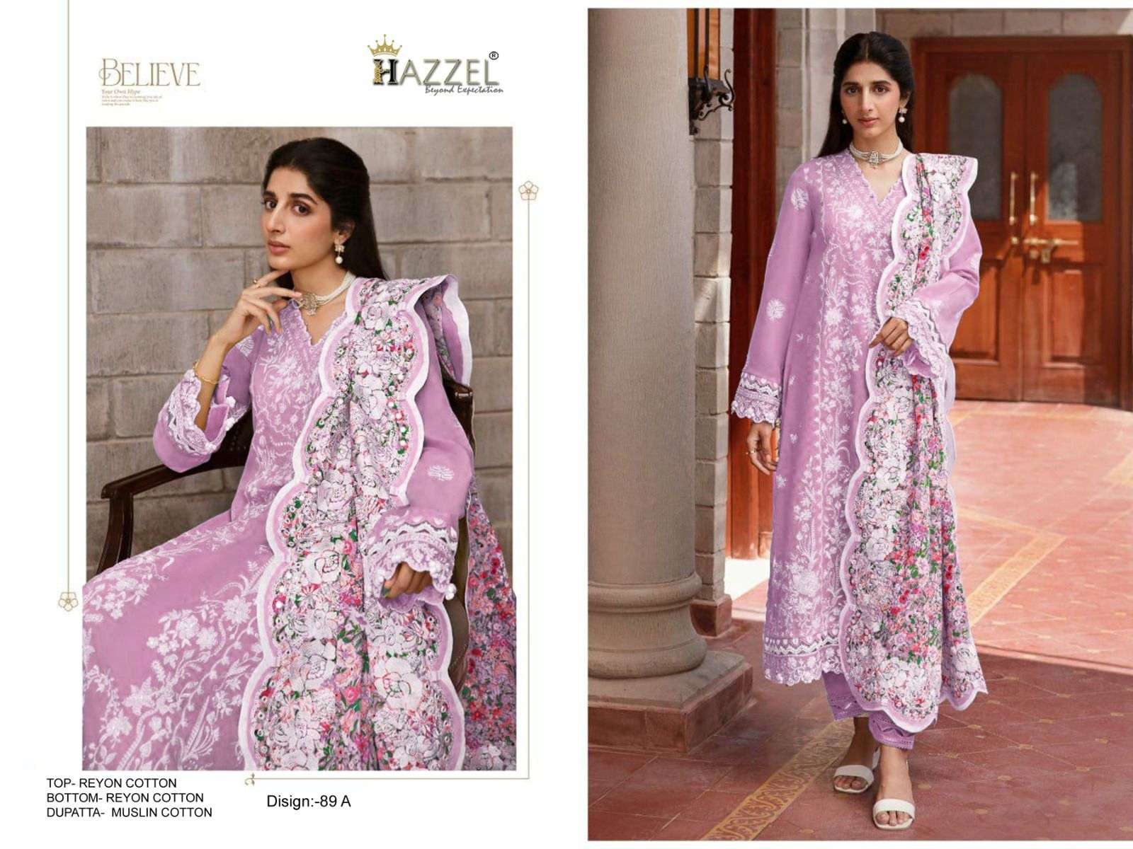 HAZZEL 089 ABCD desginer Reyon With Cotton suit