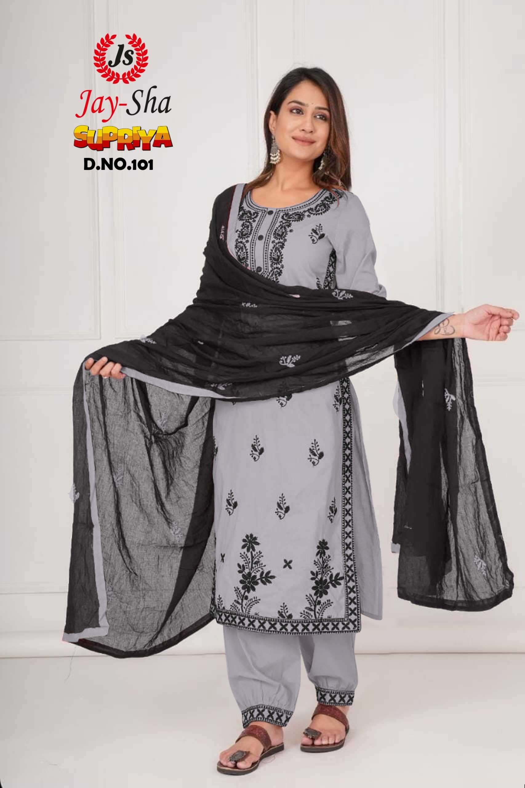 jay-sha supriya series 101-105 rayon readymade suit 