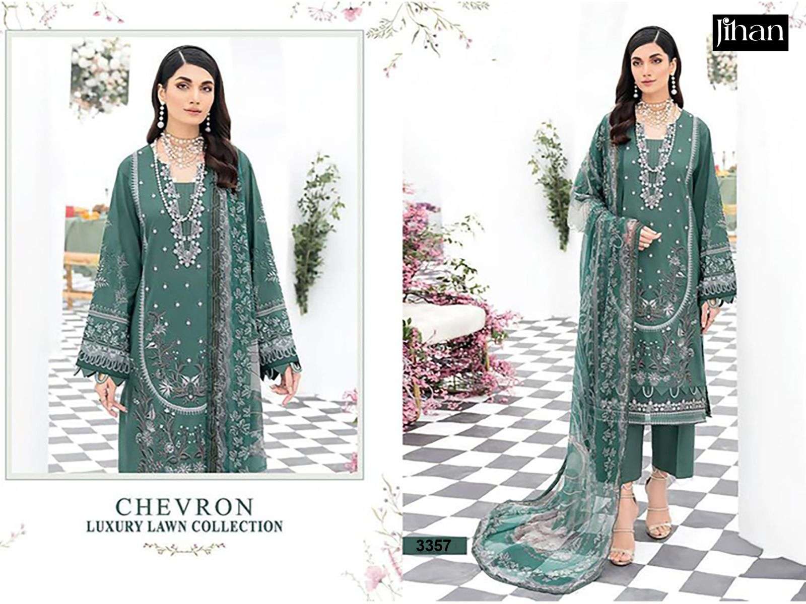 JIHAN CHEVRON LUXURY LAWN COLLECTION 3357 designer PURE LAWN COTTON suit