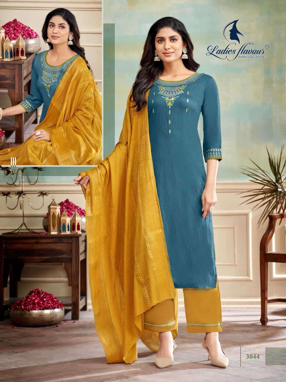 ladies flavour 3043-3048 Viscose with Heavy Embroidery Work readymade suit