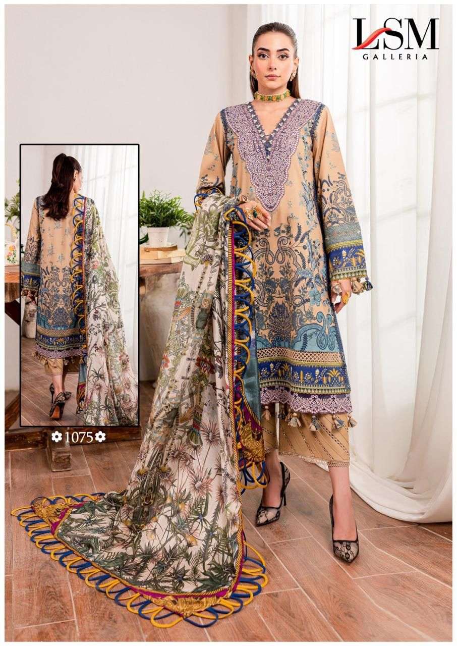 Lsm Galleria Parian Dream Heavy Luxury Lawn Collection 1075 Pure Heavy Lawn Pakistani Salwar Suit