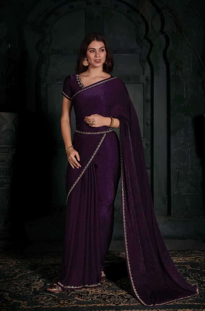 mehak 677a-677d Imported Velvet Fabric with Swarowski Work saree