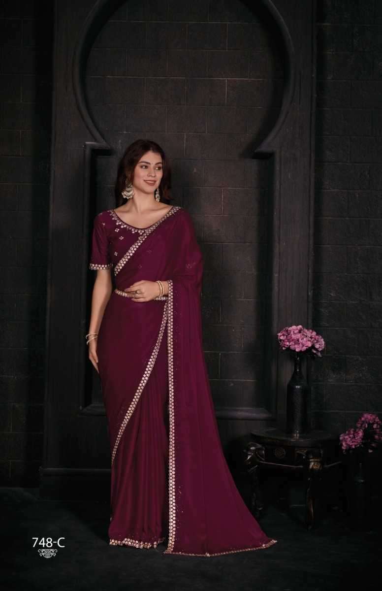 mehak 748a-748f Pure Satin Georgette Blooming Fabric saree