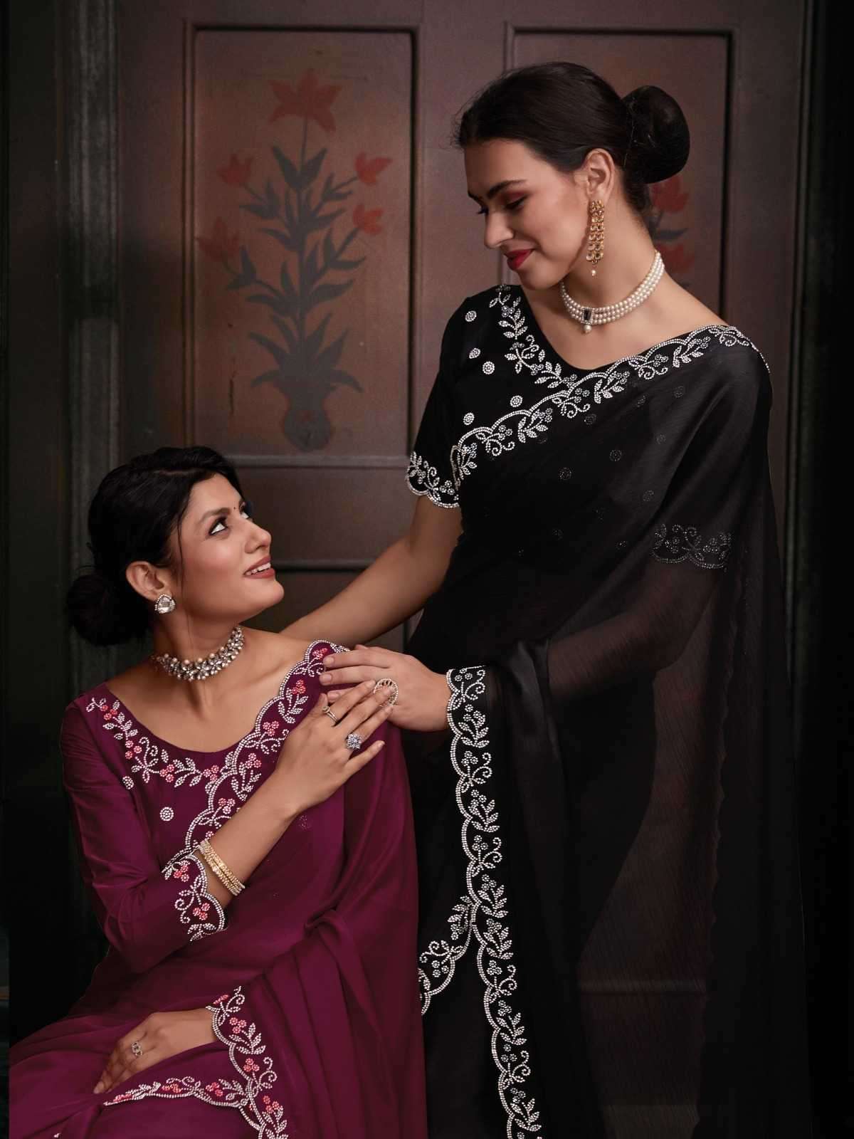 mehak 752 Pure Satin Chiffon Blooming Fabric saree