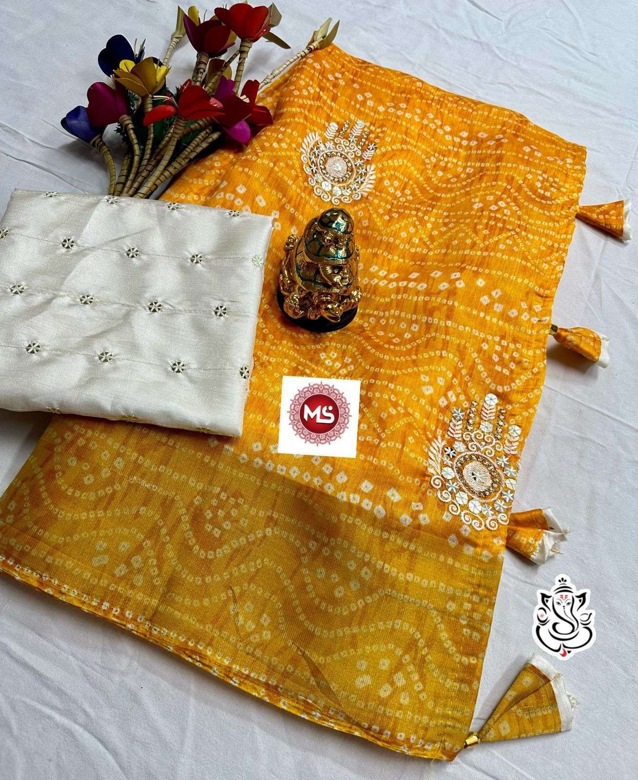 MS BRAND bandhni Crystal fabric cotton saree in 9mm butta