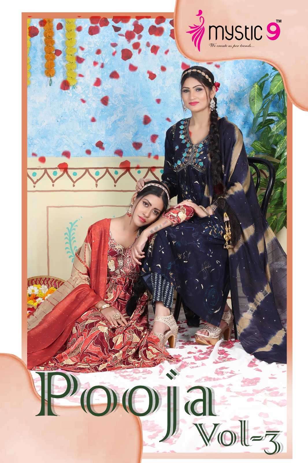 mystic9 pooja vol 03 series 3001-3008 heavy foil print readymade suit 