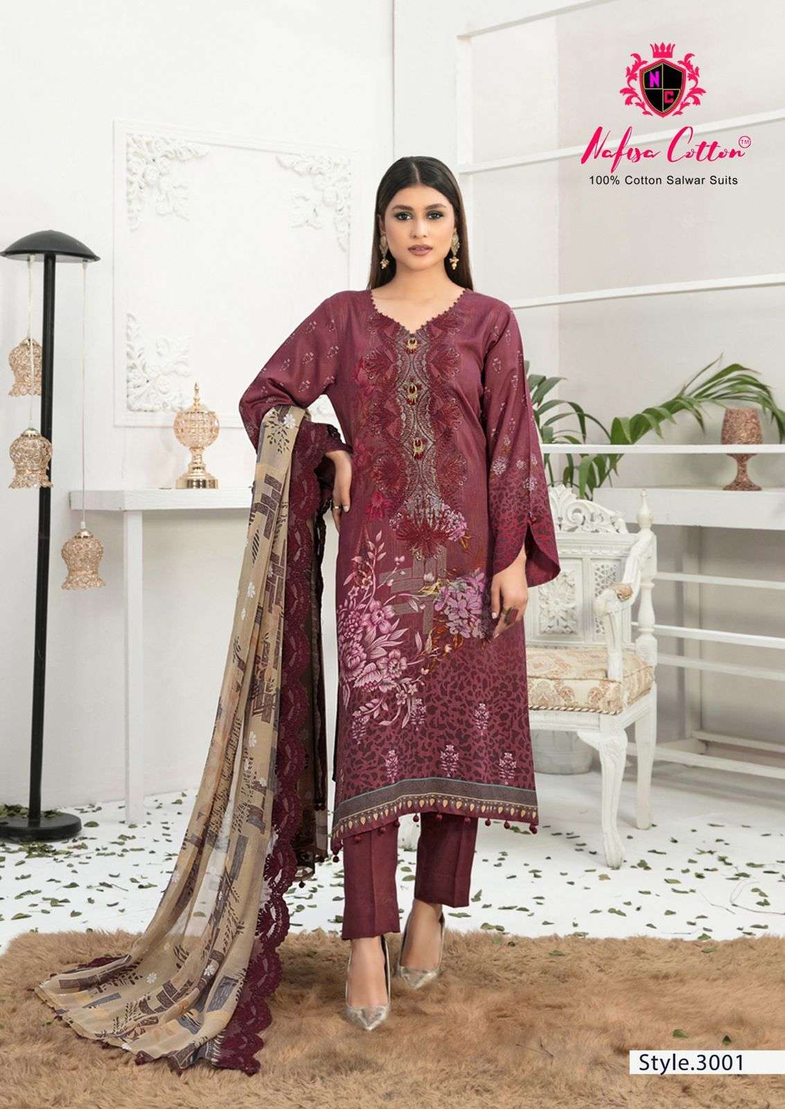 Nafisha Cotton Andaaz  3001 Pure Soft Cotton Digital Print Salwar Suit